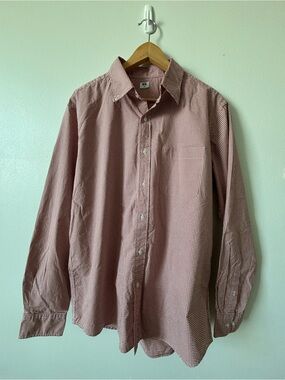 Uniqlo Men's Red Micro-Check Button-Up Dress Shirt